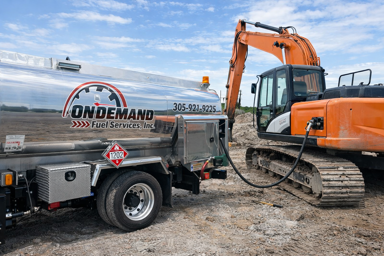 Heavy equipment being fueled on construction site